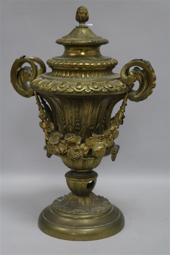 A two handled bronze classical lidded urn height 36cm